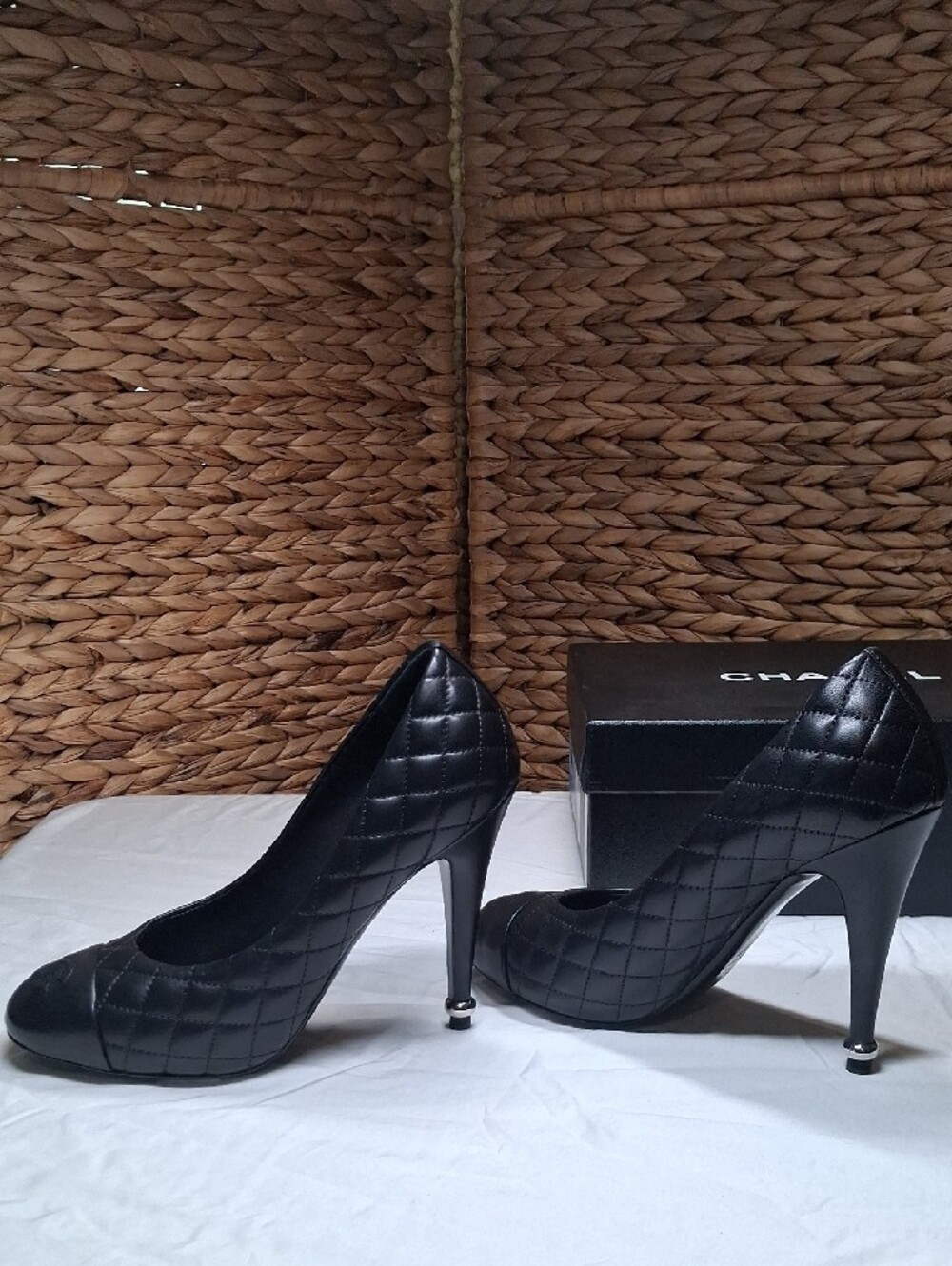CHANEL Black Quilted Leather CC Cap-Toe Pumps - Picture 3 of 9